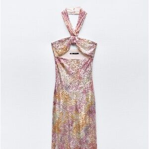 Zara Sequin Knotted Halter Dress